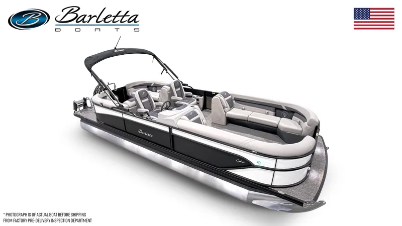 Slide: The Image of 2025 Barletta Cabrio 24QC pontoon boat with sleek design and comfortable seating. - 4