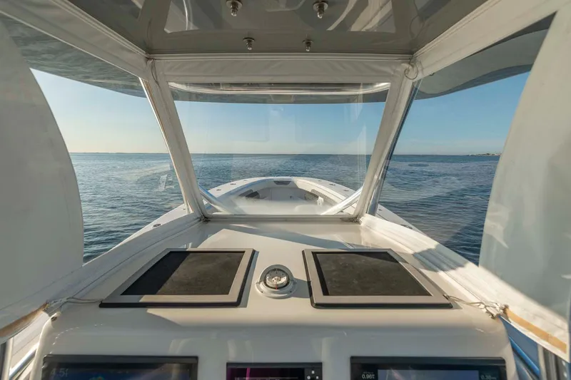 Slide: The Image of 2021 Front Runner 36 Center Console boat interior view on open water. - 22