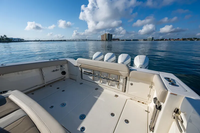 Slide: The Image of 2024 Boston Whaler 380 Outrage boat deck with scenic water view. - 46