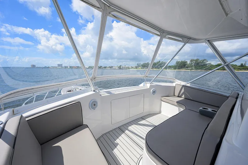 Slide: The Image of Interior view of 2000 Viking 50 Convertible yacht with ocean backdrop. - 34