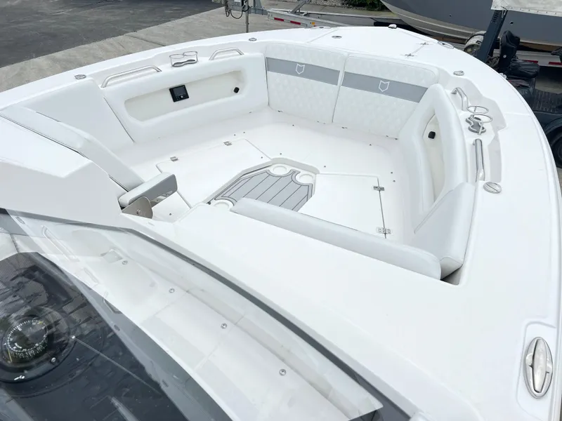 Slide: The Image of 2025 Sea Fox 288 Traveler boat interior with spacious seating and modern design. - 10