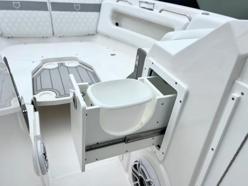 Slide: The Image of 2025 Sea Fox 288 Traveler boat interior with pull-out storage compartment. - 35
