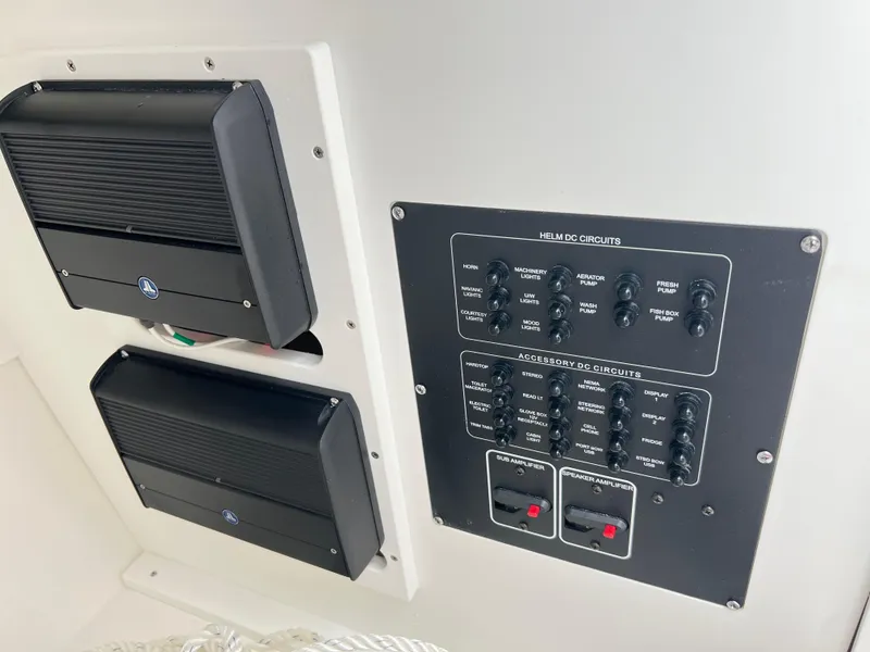 Slide: The Image of Control panel and speakers on a 2025 Sea Fox 288 Traveler boat. - 37