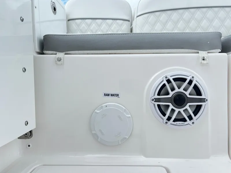 Slide: The Image of 2025 Sea Fox 288 Traveler boat interior with speaker and raw water access. - 43
