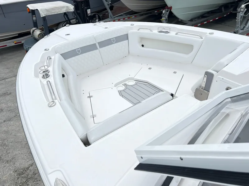 Slide: The Image of 2025 Sea Fox 288 Traveler boat interior with spacious seating and modern design. - 7