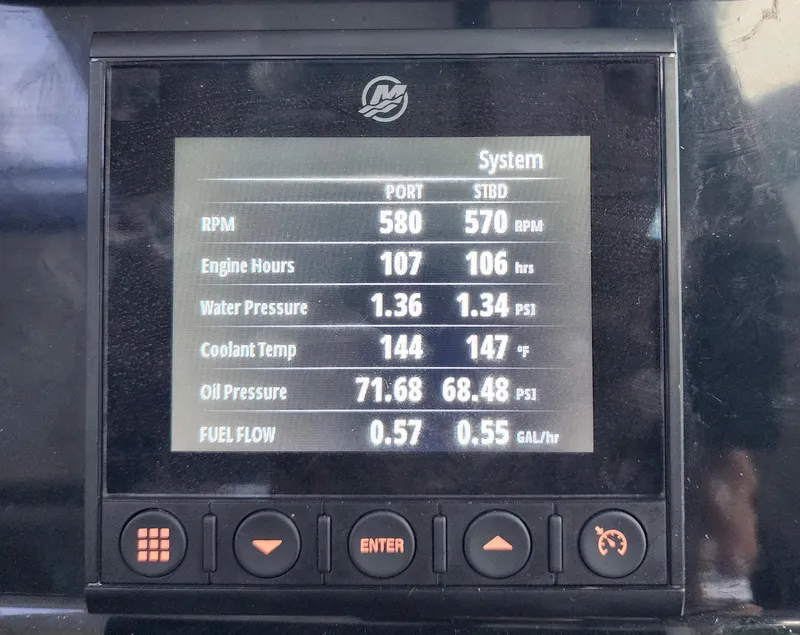 Slide: The Image of Display screen showing engine metrics for 2023 Jeanneau NC Sport 895 boat. - 18