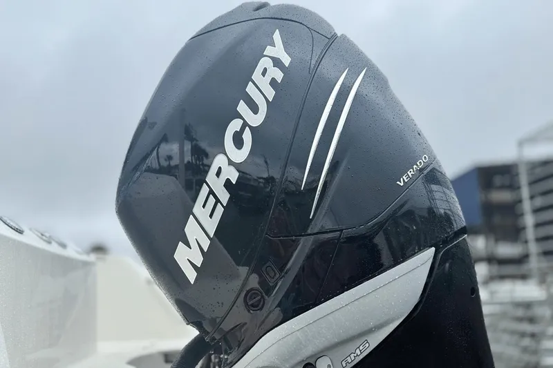 Slide: The Image of Mercury Verado outboard motor on a 2015 Boston Whaler 280 Outrage boat. - 4