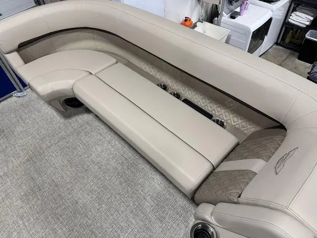 Slide: The Image of 2025 Bennington M Quad Bench 24 MFB with luxurious beige upholstery and diamond-pattern accents. - 16