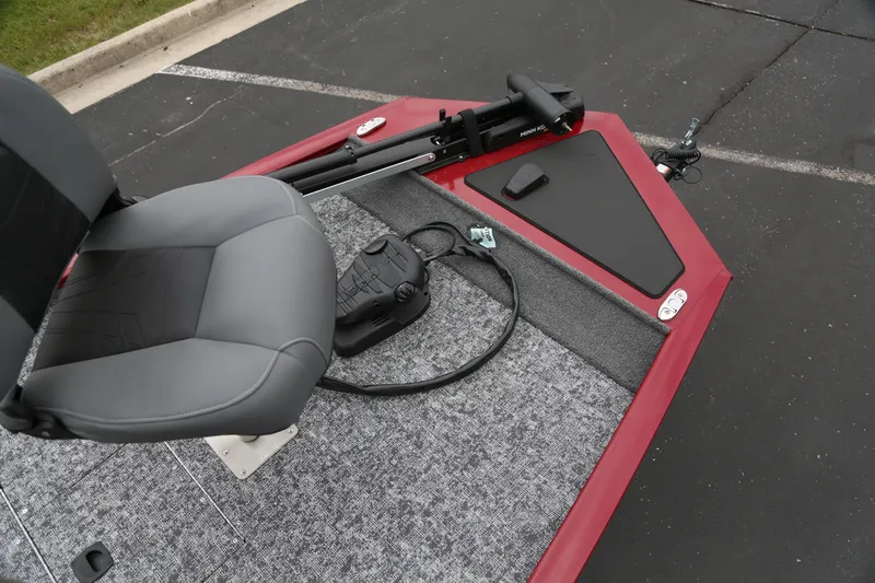 Slide: The Image of 2025 Tracker Pro 170 boat deck with seat and trolling motor. - 3