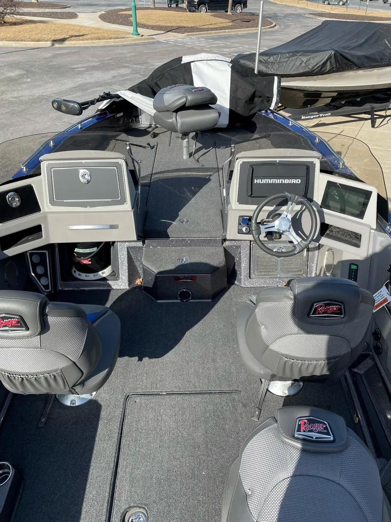 Slide: The Image of 2024 Ranger 620FS Pro boat interior with advanced navigation and seating. - 5