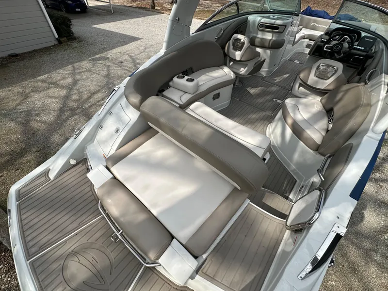 Slide: The Image of 2018 Crownline Eclipse E25 boat interior with spacious seating and modern design. - 10