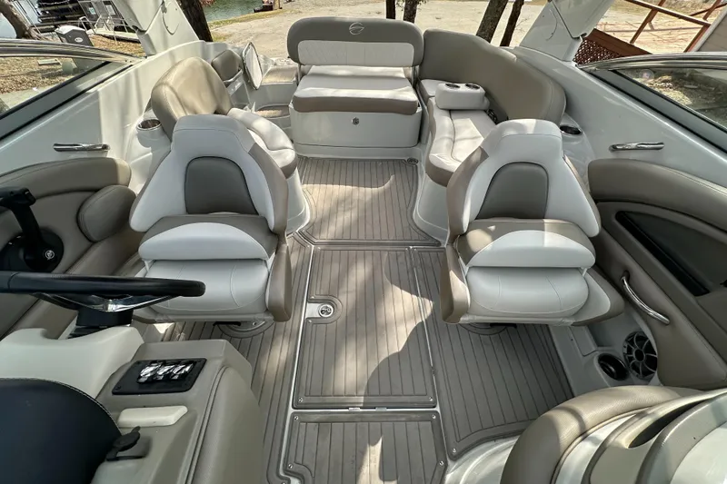 Slide: The Image of 2018 Crownline Eclipse E25 boat interior with luxurious seating and modern design. - 29