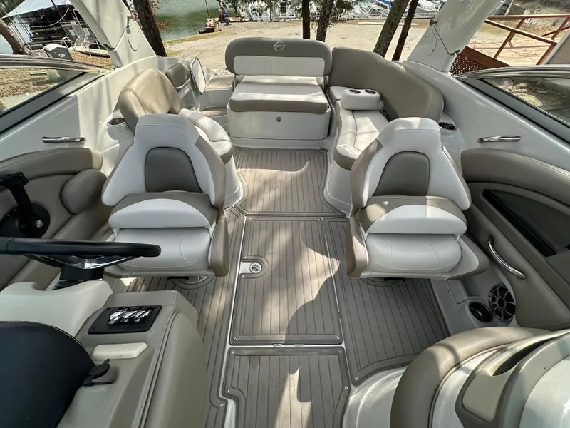Slide: The Image of 2018 Crownline Eclipse E25 boat interior with luxurious seating and modern design. - 7