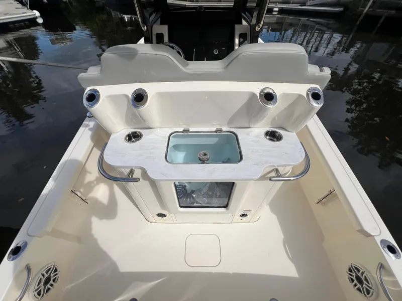 Slide: The Image of 2025 Scout 261 XSS boat interior with sleek design and modern amenities. - 15