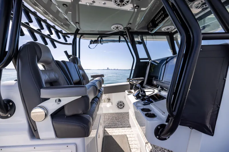 Slide: The Image of Interior of 2022 Freeman 37 VH boat with modern seating and navigation equipment. - 31