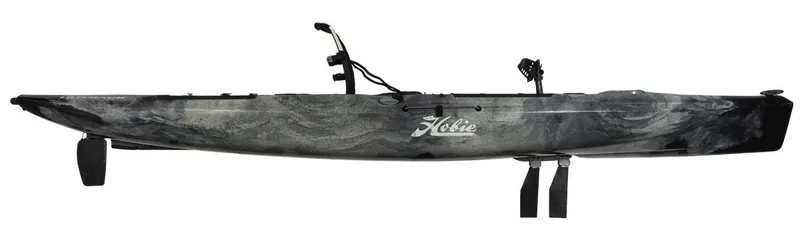 The Image of 2022 Hobie Outback kayak in sleek black design, side view. - 1