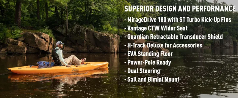 Slide: The Image of 2022 Hobie Outback kayak on a serene river, showcasing superior design and performance features. - 5