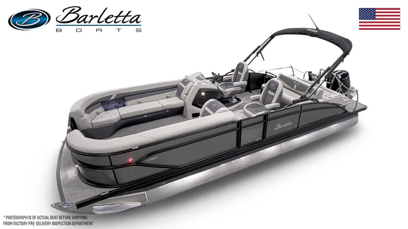 Slide: The Image of 2025 Barletta Cabrio 24UC pontoon boat with sleek design and comfortable seating. - 1