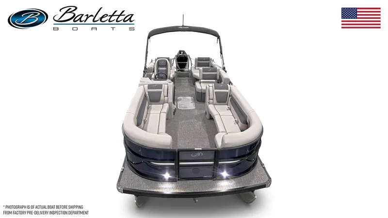 Slide: The Image of 2025 Barletta Cabrio 24M pontoon boat with spacious seating and sleek design. - 3