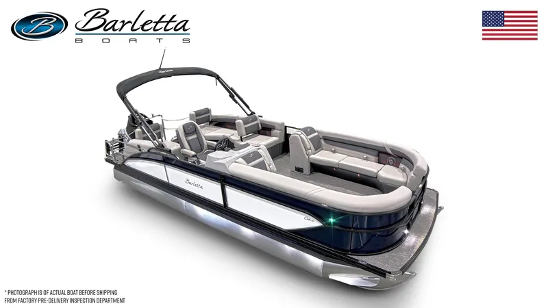 Slide: The Image of 2025 Barletta Cabrio 24M pontoon boat with sleek design and comfortable seating. - 4