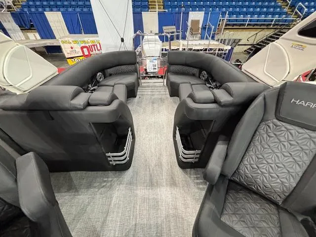 Slide: The Image of 2025 Harris Grand Mariner 250 interior with luxurious seating and modern design. - 18