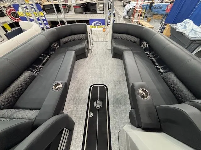 Slide: The Image of 2025 Harris Grand Mariner 250 interior with luxurious seating and modern design. - 36