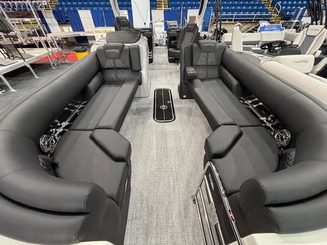 Slide: The Image of 2025 Harris Grand Mariner 250 interior with luxurious seating and modern design. - 6