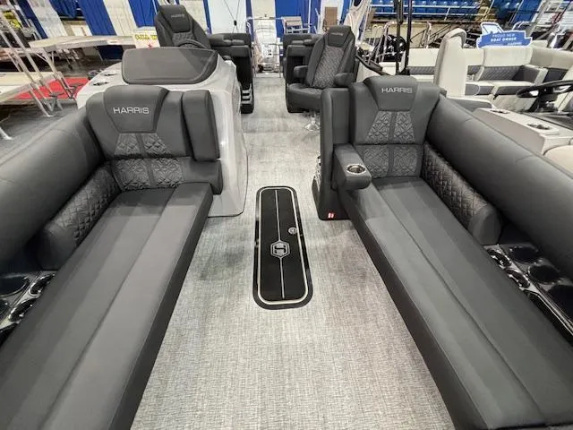 Slide: The Image of 2025 Harris Grand Mariner 250 interior with luxurious seating and modern design. - 7