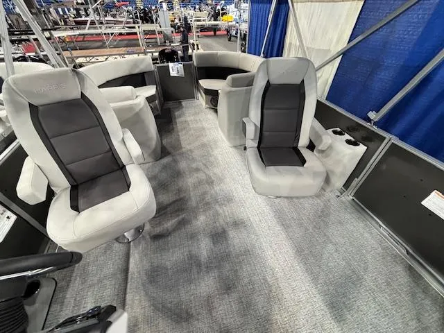 Slide: The Image of 2025 Harris Cruiser 230 interior with plush seating and modern design. - 10