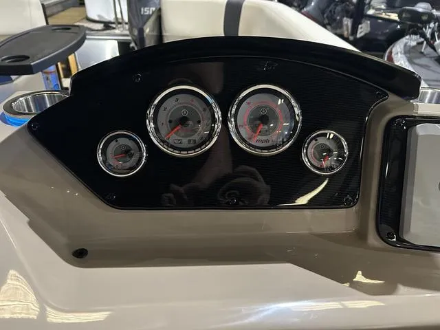 Slide: The Image of Dashboard of 2025 SunCatcher Select 322SS boat with Yamaha 250 "SHO" engine gauges. - 14