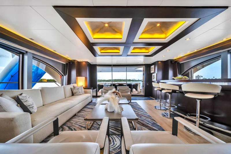 Slide: The Image of Luxurious interior of 2012 Azimut 116 yacht with modern furnishings and elegant lighting. - 19