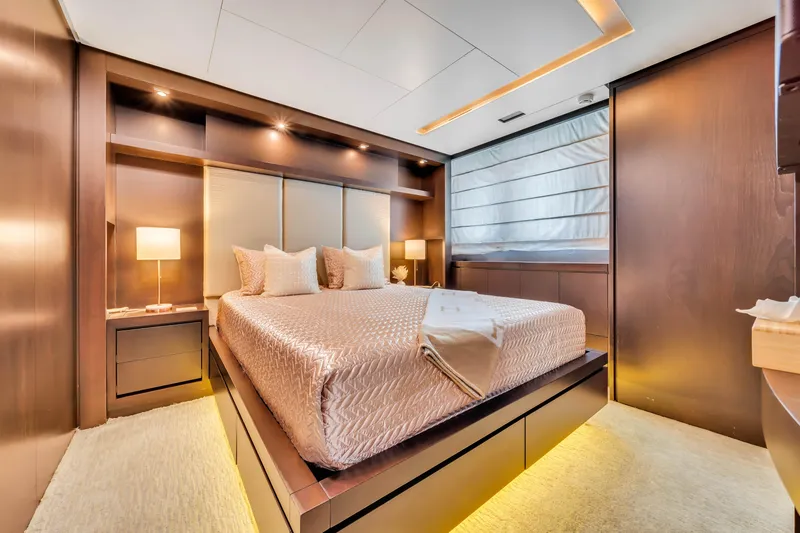 Slide: The Image of Luxurious bedroom interior of 2012 Azimut 116 yacht with modern design and ambient lighting. - 40