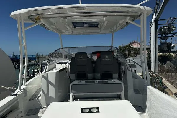 Slide: The Image of 2024 Jeanneau Leader 9.0 WA boat with spacious cockpit and modern design. - 19