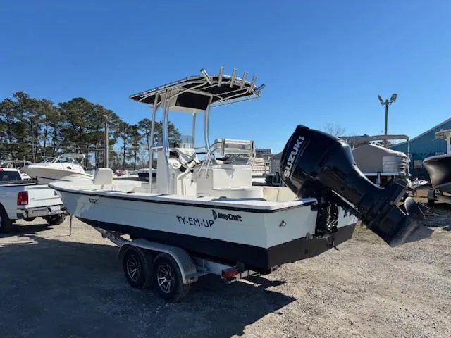 Slide: The Image of 2022 May-Craft 22 Hancock Skiff with Suzuki outboard motor on trailer. - 7