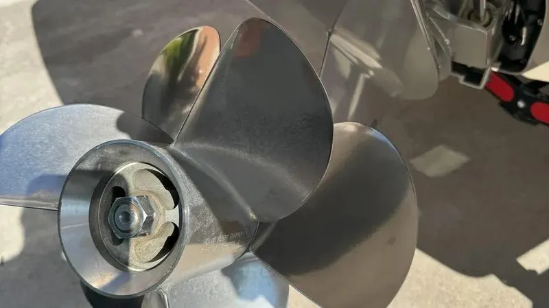 Slide: The Image of Close-up of a 2019 Chaparral 257 SSX boat propeller in sunlight. - 23