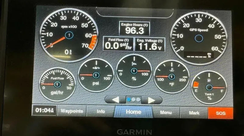 Slide: The Image of Dashboard display of 2019 Chaparral 257 SSX showing engine metrics and GPS speed. - 28