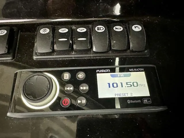 Slide: The Image of Fusion MS-RA70N radio on 2019 Beneteau Antares 27, displaying FM 101.50 MHz. - 18