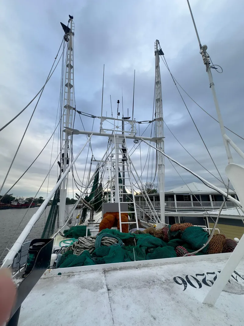 Slide: The Image of Blanchard 69 Shrimper/Freezer boat, 2001 model, with nets and equipment on deck. - 25