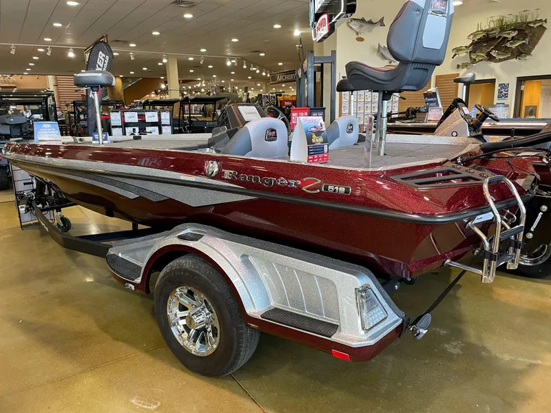 The Image of 2025 Ranger Z518 Cup-Equipped boat displayed in showroom, featuring sleek design and modern amenities. - 0