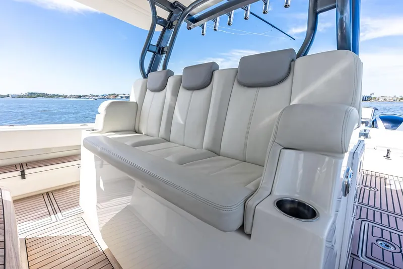 Slide: The Image of Luxury seating on 2018 HCB 53 Sueños boat with ocean view. - 21
