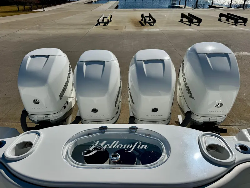 Slide: The Image of 2020 Yellowfin 42 Offshore boat with four Mercury outboard engines. - 18