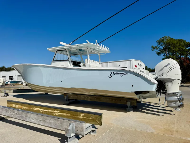 Slide: The Image of 2020 Yellowfin 42 Offshore boat on display, featuring sleek design and powerful engines. - 3
