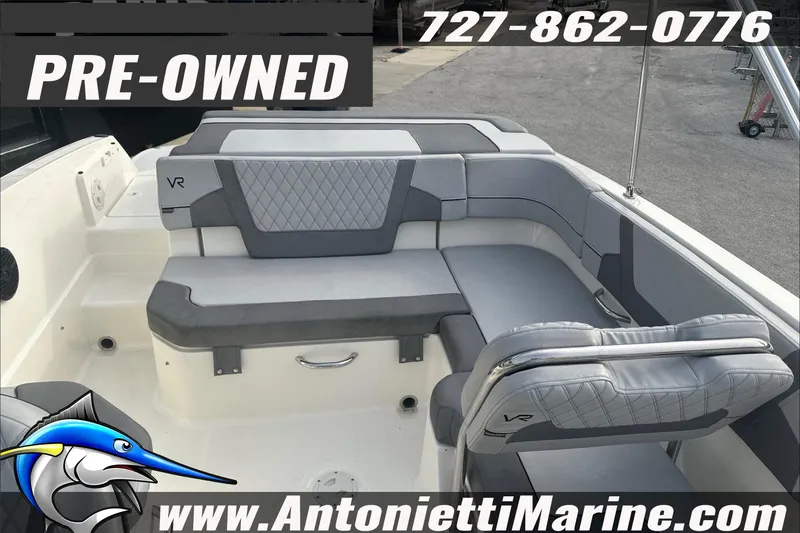 Slide: The Image of Pre-owned 2022 Bayliner VR6 Bowrider OB with gray seating, available at Antonietti Marine. - 11