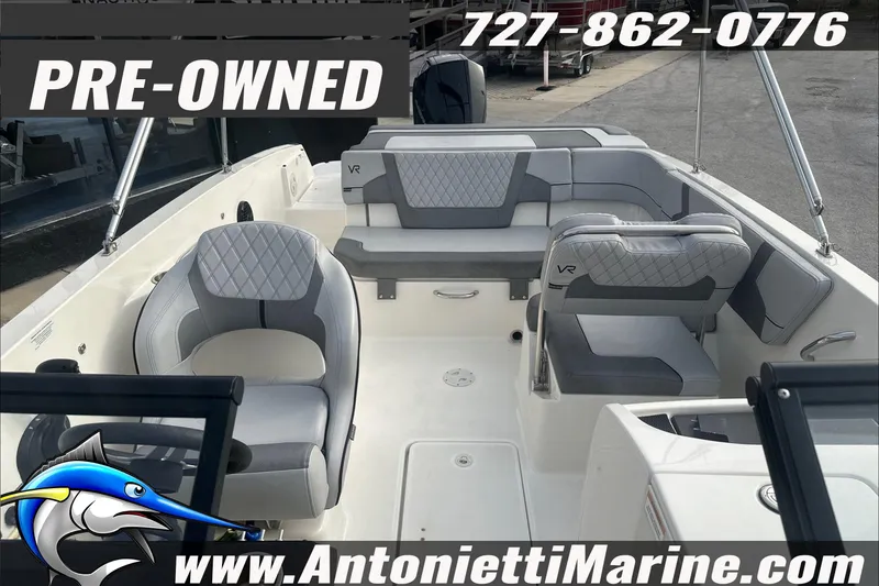 Slide: The Image of Pre-owned 2022 Bayliner VR6 Bowrider OB with gray seating, available at Antonietti Marine. - 7