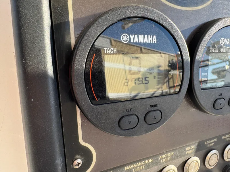 Slide: The Image of Yamaha tachometer on 2018 Sea Fox 226 Commander boat dashboard displaying 795 hours. - 13