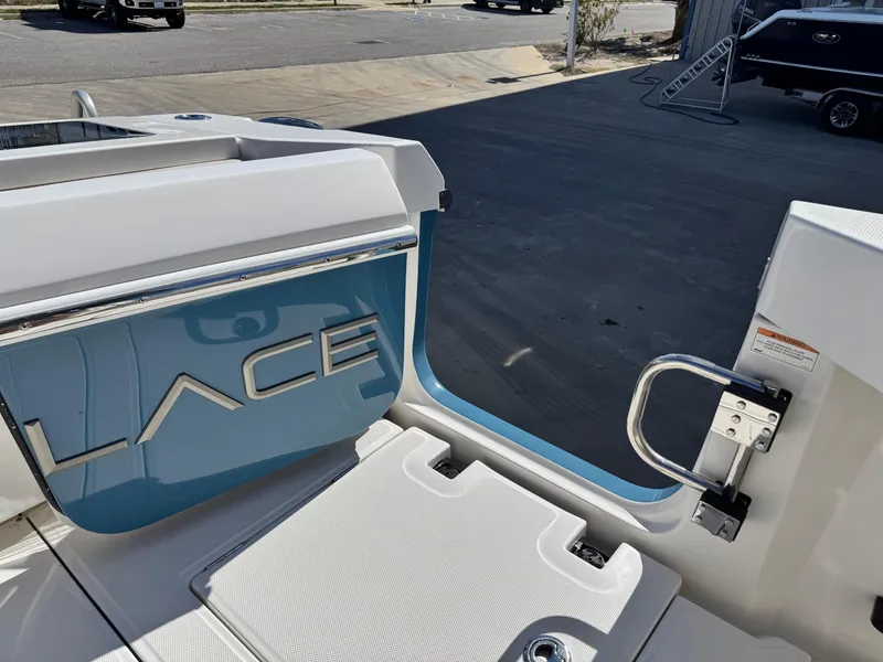 Slide: The Image of 2025 Solace 32 CS boat interior with sleek design and modern features. - 19
