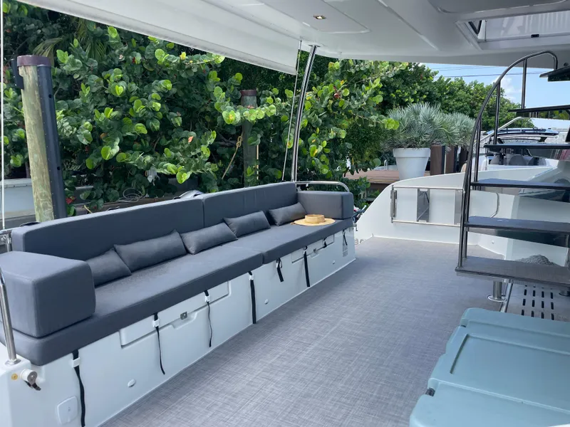 Slide: The Image of Spacious deck of 2020 Fountaine Pajot MY 44 yacht with comfortable seating. - 12