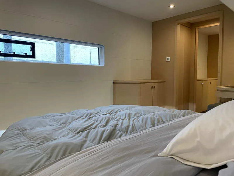 Slide: The Image of Luxurious bedroom interior of 2020 Fountaine Pajot MY 44 yacht with modern design. - 48