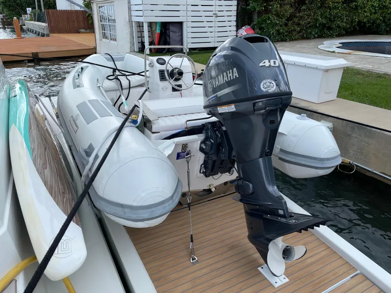 Slide: The Image of Inflatable boat with Yamaha 40 outboard motor on Fountaine Pajot MY 44, 2020 model. - 6