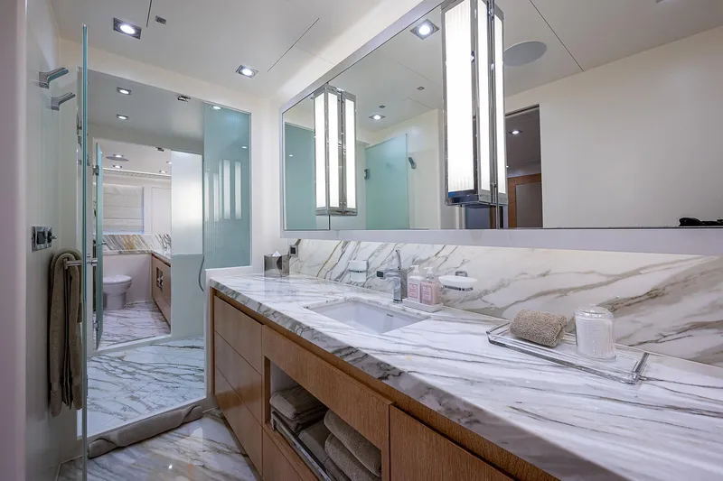 Slide: The Image of Luxurious bathroom with marble countertops in a 2014 Horizon RP 110 yacht. - 17